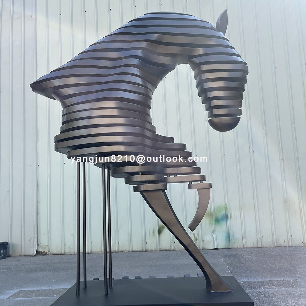 Indoor hotel deluxe apartment hall aisle floor decorations stainless steel horse sculpture (4)