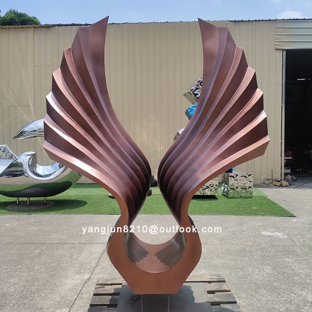 Large outdoor square beach Metal Art stainless steel Abstract Bird Wings sculpture (3)