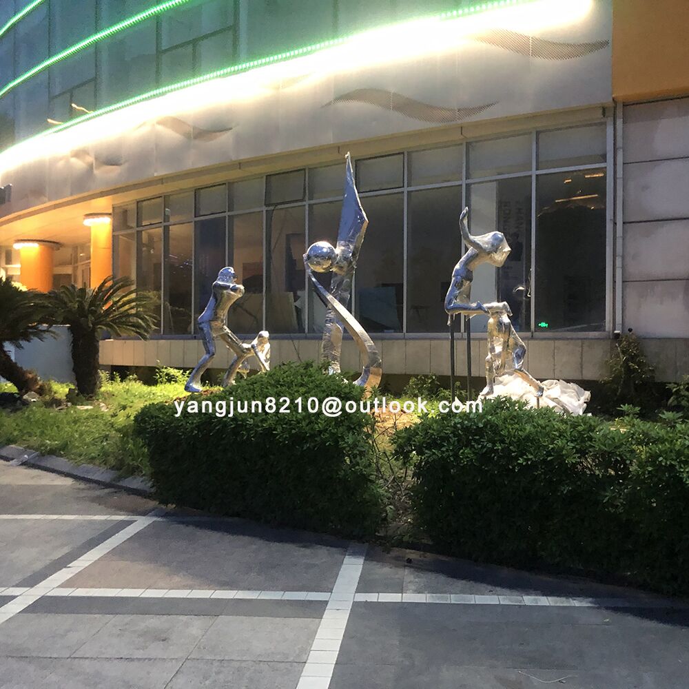 Large outdoor square park courtyard pool decoration art Mark abstract stainless steel sculpture (4)