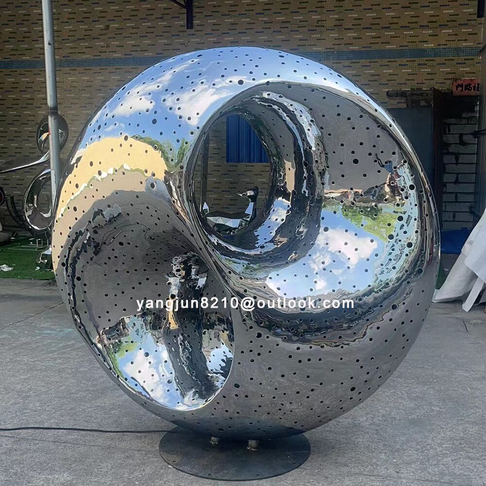 Outdoor square park courtyard pool decoration works of art stainless steel ring sculpture (2)