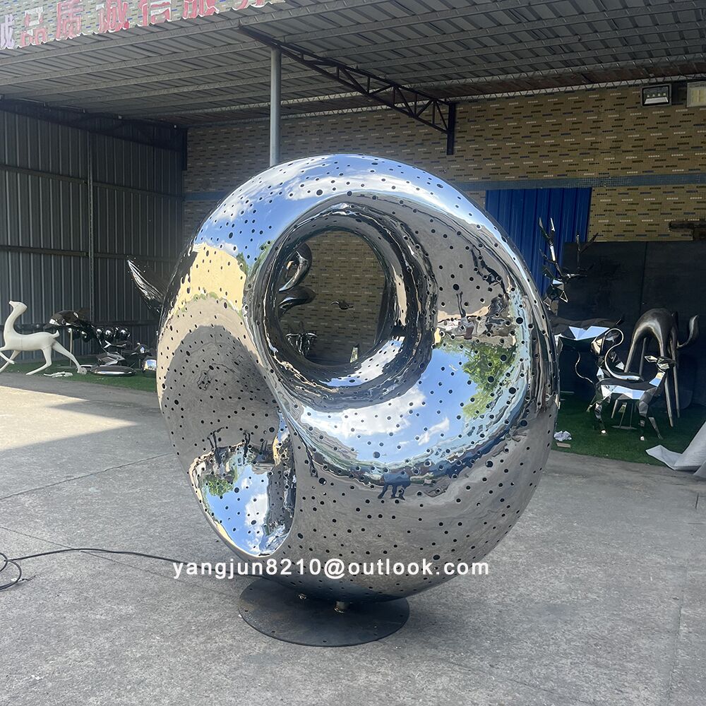 Outdoor square park courtyard pool decoration works of art stainless steel ring sculpture (3)