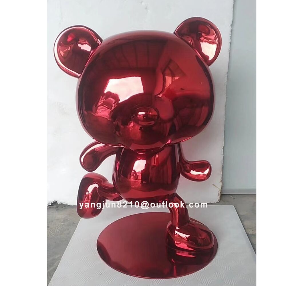 Indoor high-end hotel apartment floor decorations stainless steel bear sculpture (2)