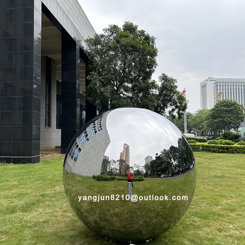 Large Outdoor square garden courtyard Mirror polishing stainless steel sphere sculpture (2)