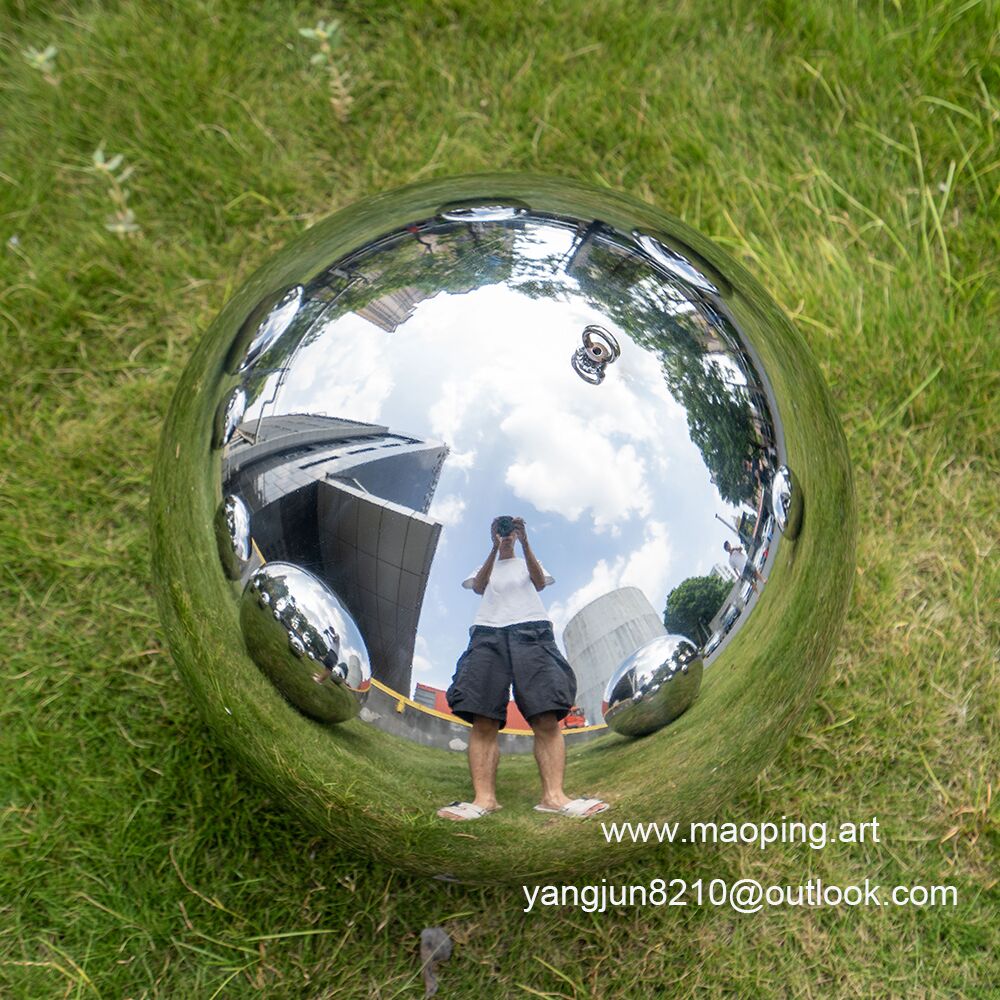 Outdoor airport park square school library cinema museum mirror polished Lifting ring stainless steel sphere sculpture