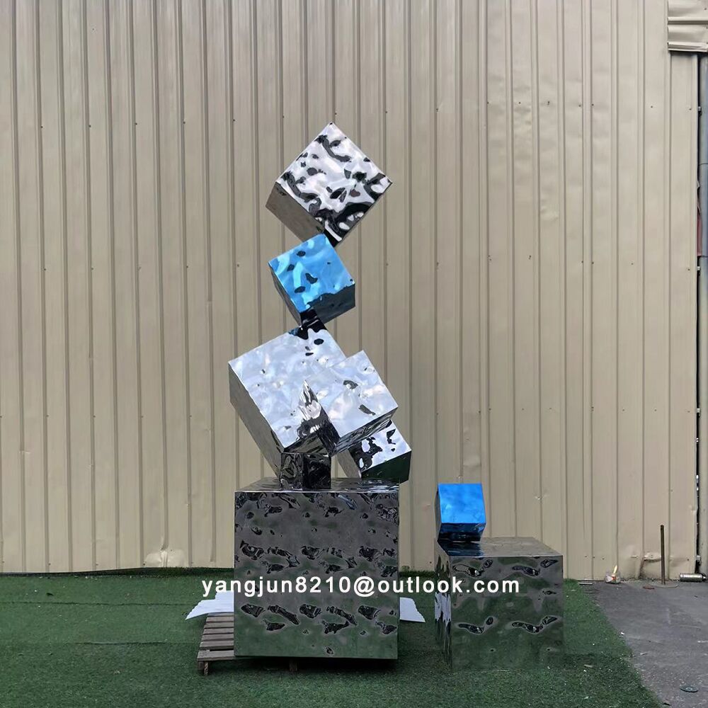 Outdoor square park beach green space stainless steel Cube sculpture (3)