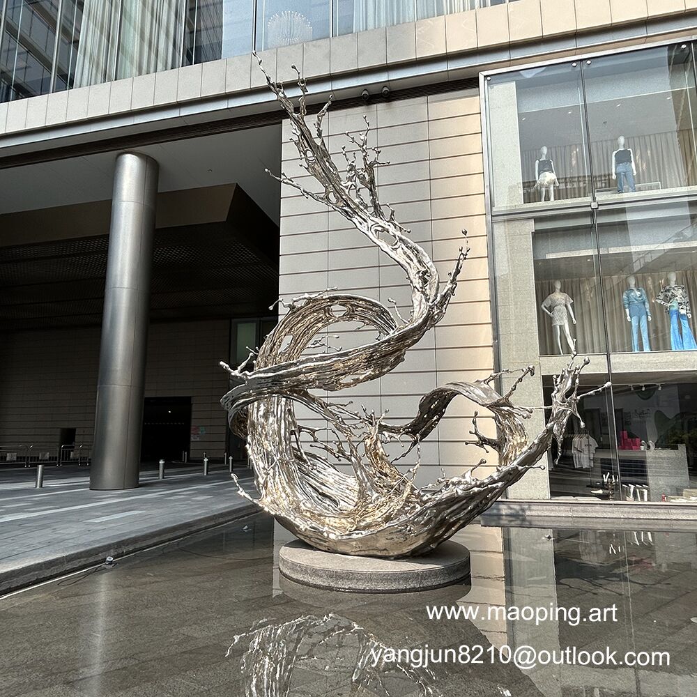 Outdoor square park lawn waterscape swimming pool stainless steel spray sculpture (2)