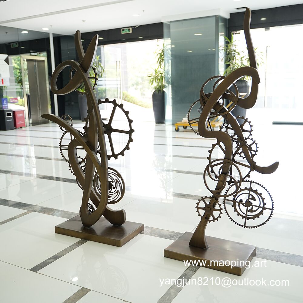decoration of indoor high-end hotel, airport, theater, museum, art museum Stainless steel gear sculpture (4)