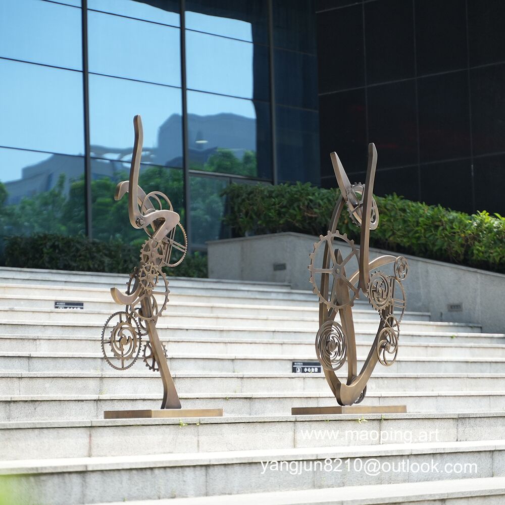 decoration of indoor high-end hotel, airport, theater, museum, art museum Stainless steel gear sculpture (5)
