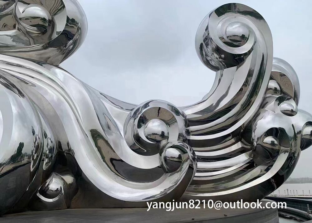 Large outdoor park square school courtyard subway polished stainless steel spray sculpture (1)