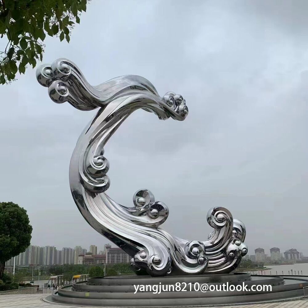 Large outdoor park square school courtyard subway polished stainless steel spray sculpture (2)