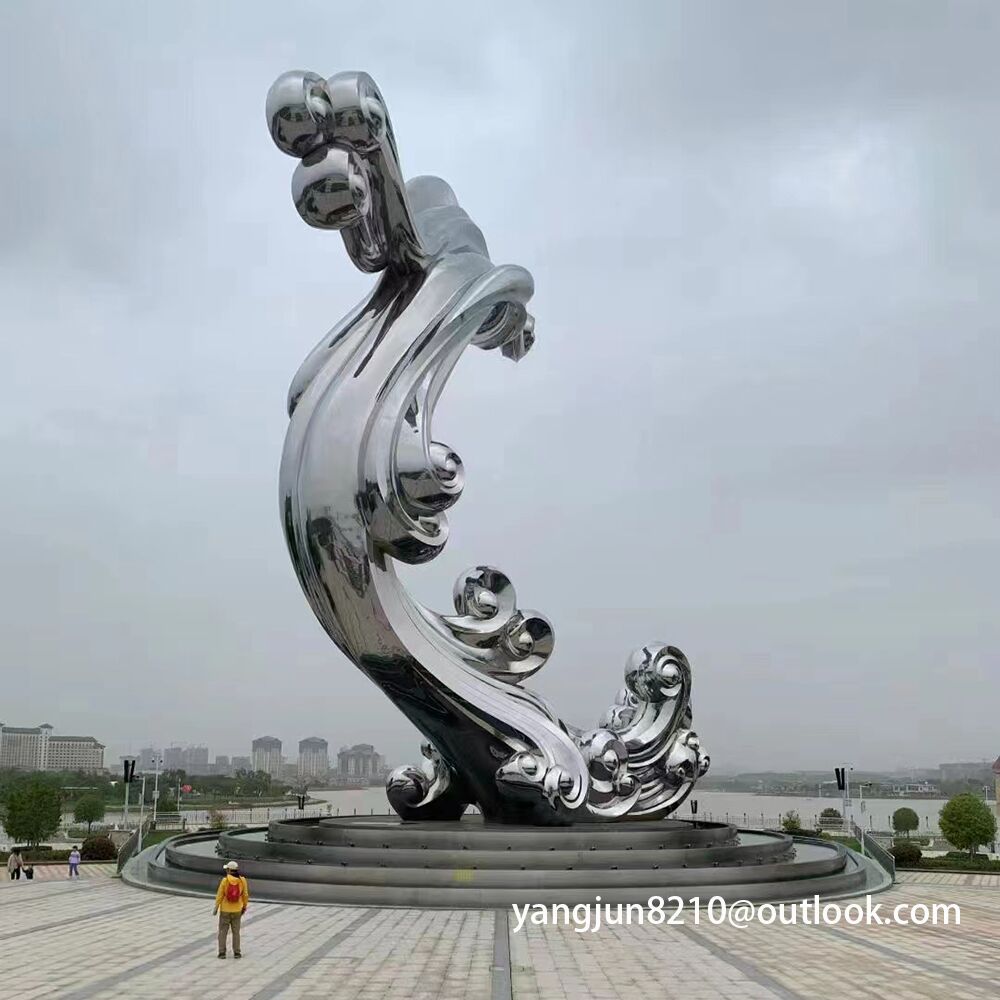 Large outdoor park square school courtyard subway polished stainless steel spray sculpture (3)