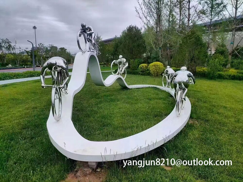 Outdoor square park playground museum architectural landscape artwork stainless steel bicycle sculpture (1)