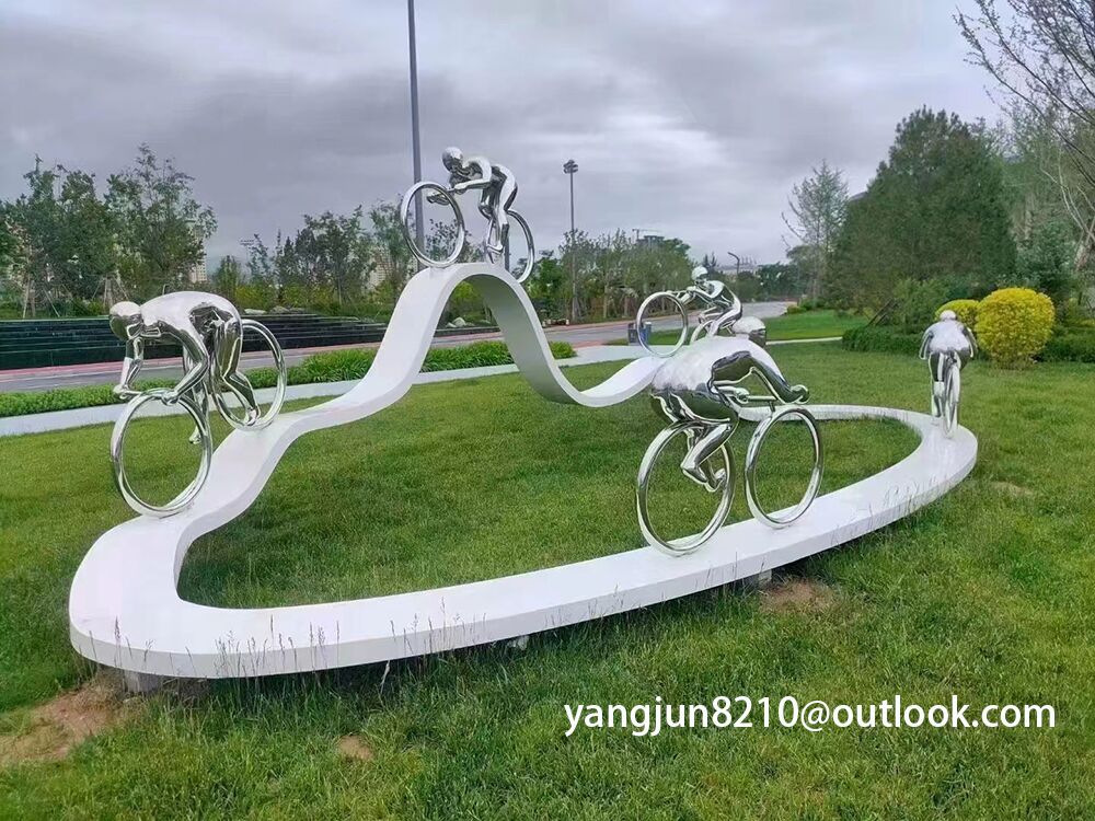 Outdoor square park playground museum architectural landscape artwork stainless steel bicycle sculpture (2)