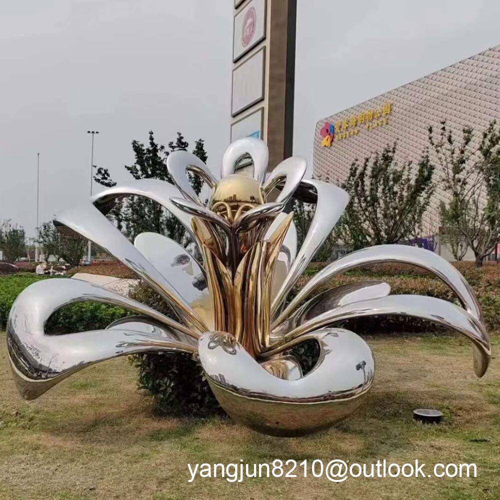 Large outdoor park square courtyard beach shopping center stainless steel abstract flower sculpture (1)