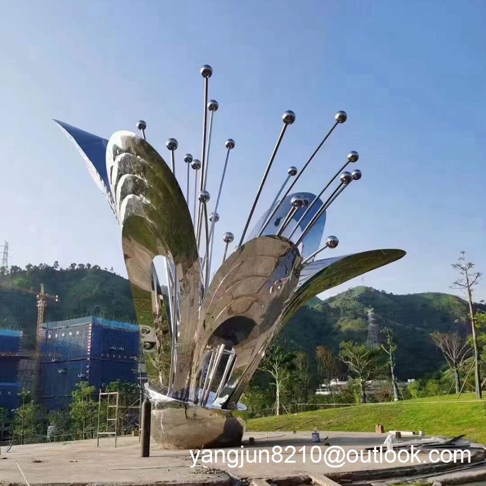 Large outdoor park square courtyard beach shopping center stainless steel abstract flower sculpture (2)