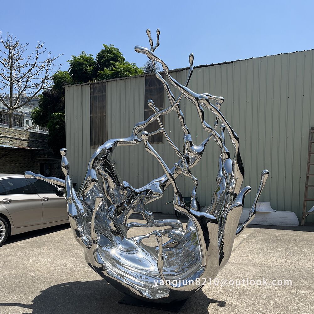 Outdoor Square Beach Landscape Sculpture Design stainless Steel spray Sculpture (1)