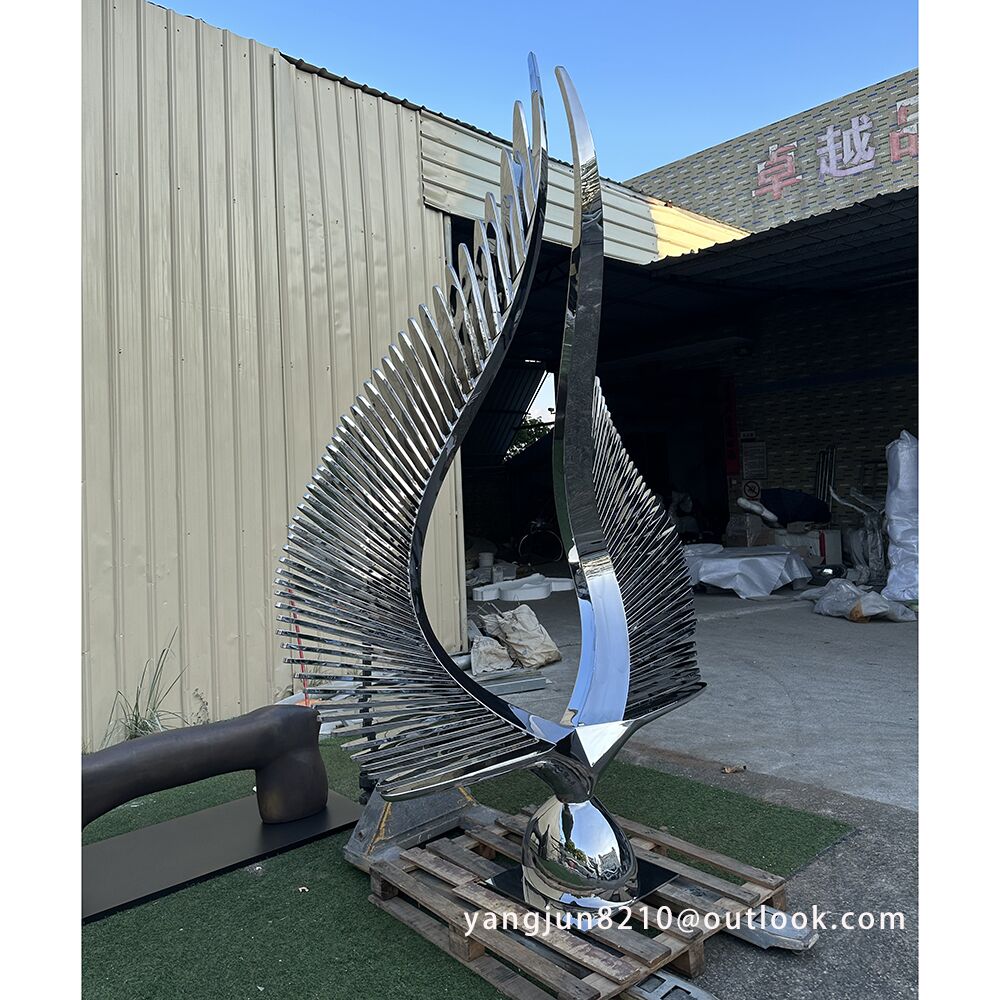 Famous artist outdoor square park landscape design decorative works art stainless steel abstract feather sculpture (1)