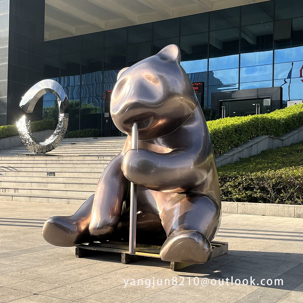 Outdoor park square decorative art stainless steel bear sculpture (8)