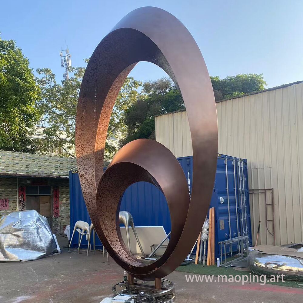 Large outdoor park square urban decoration sculpture metal LED stainless steel ring sculpture (2)