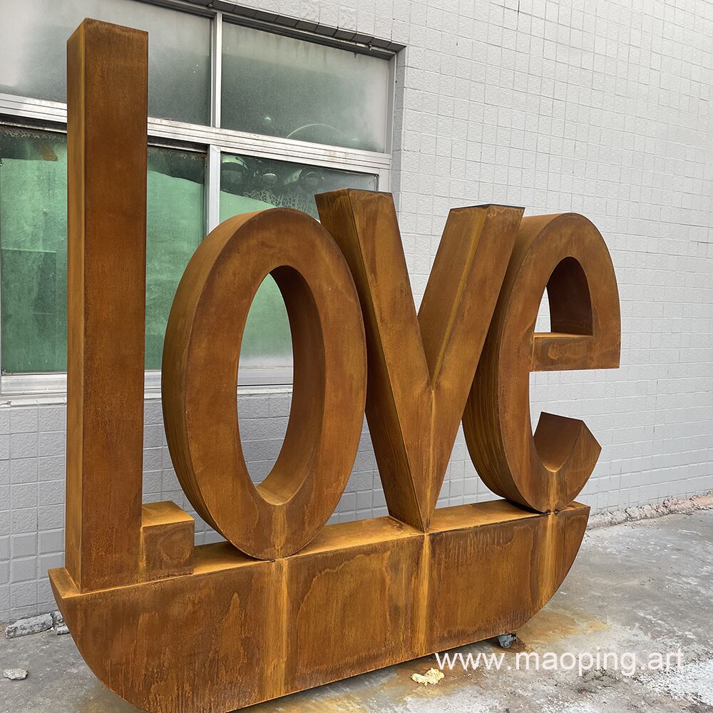 outdoor square urban decoration sculpture metal corten steel LOVE sculpture (1)