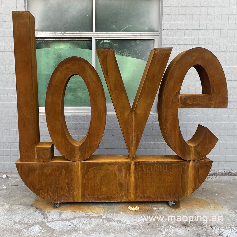 outdoor square urban decoration sculpture metal corten steel LOVE sculpture (3)