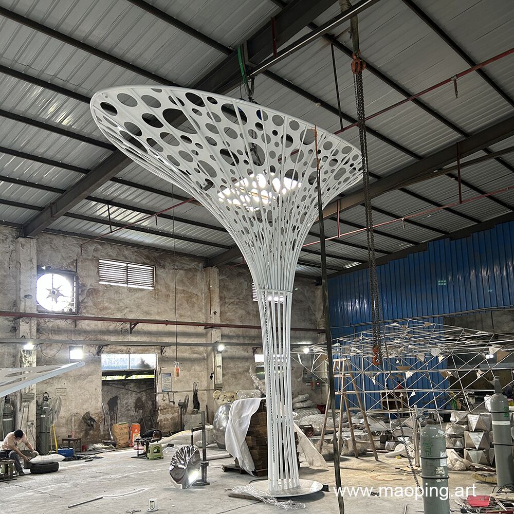 Large outdoor square urban decoration art stainless steel abstract tree sculpture (2)