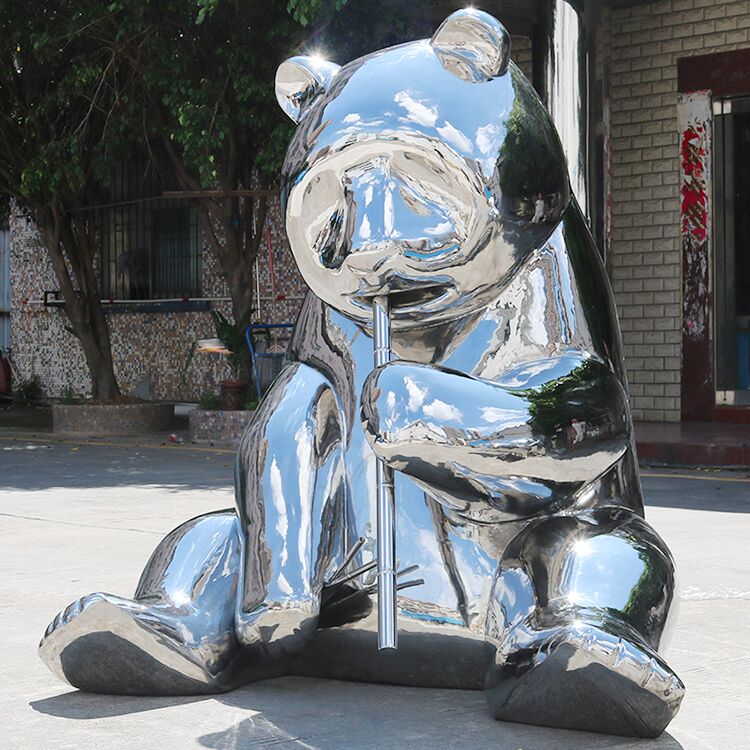 Stainless steel panda sculpture1