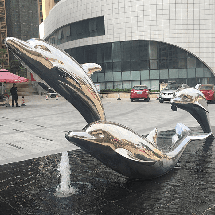 Stainless-Steel-Animal-Life-Size-Dolphin-Sculpture