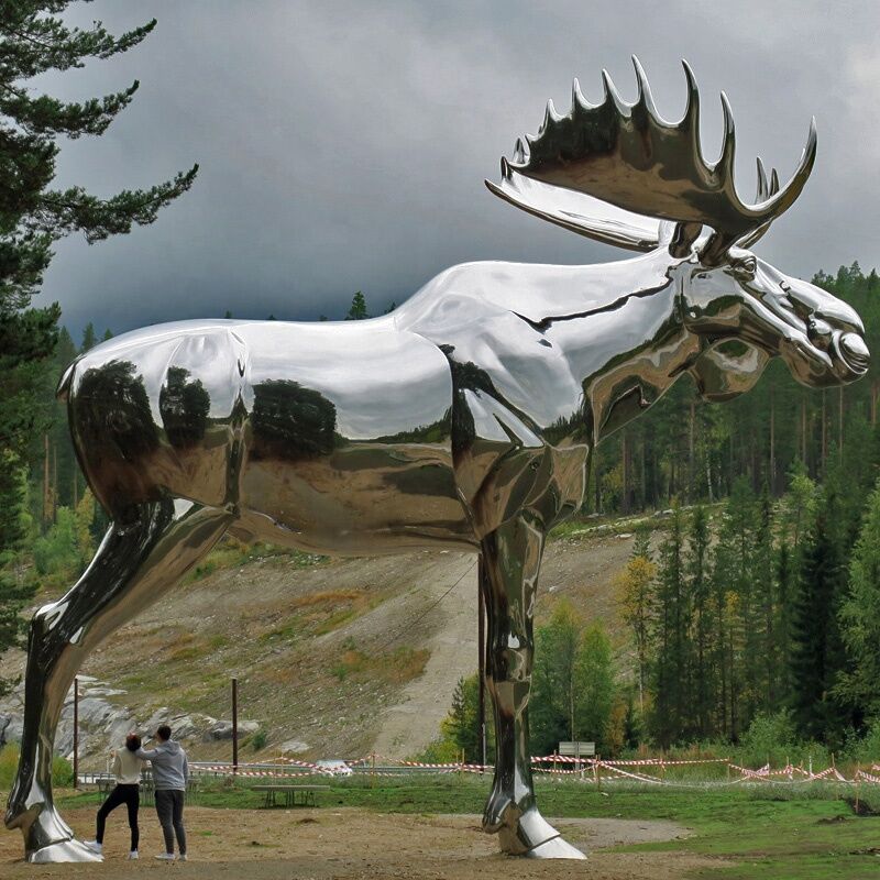 10m Stainless Steel Mirror Polished Garden Large Metal Moose Sculpture1