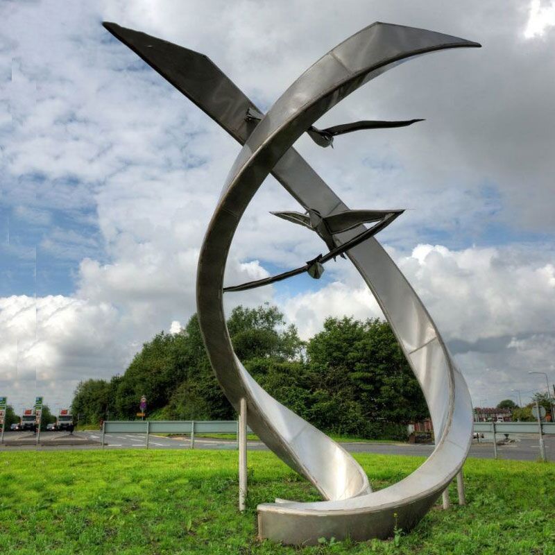 large Garden Stainless Steel Sculpture with Bird for outdoor decor