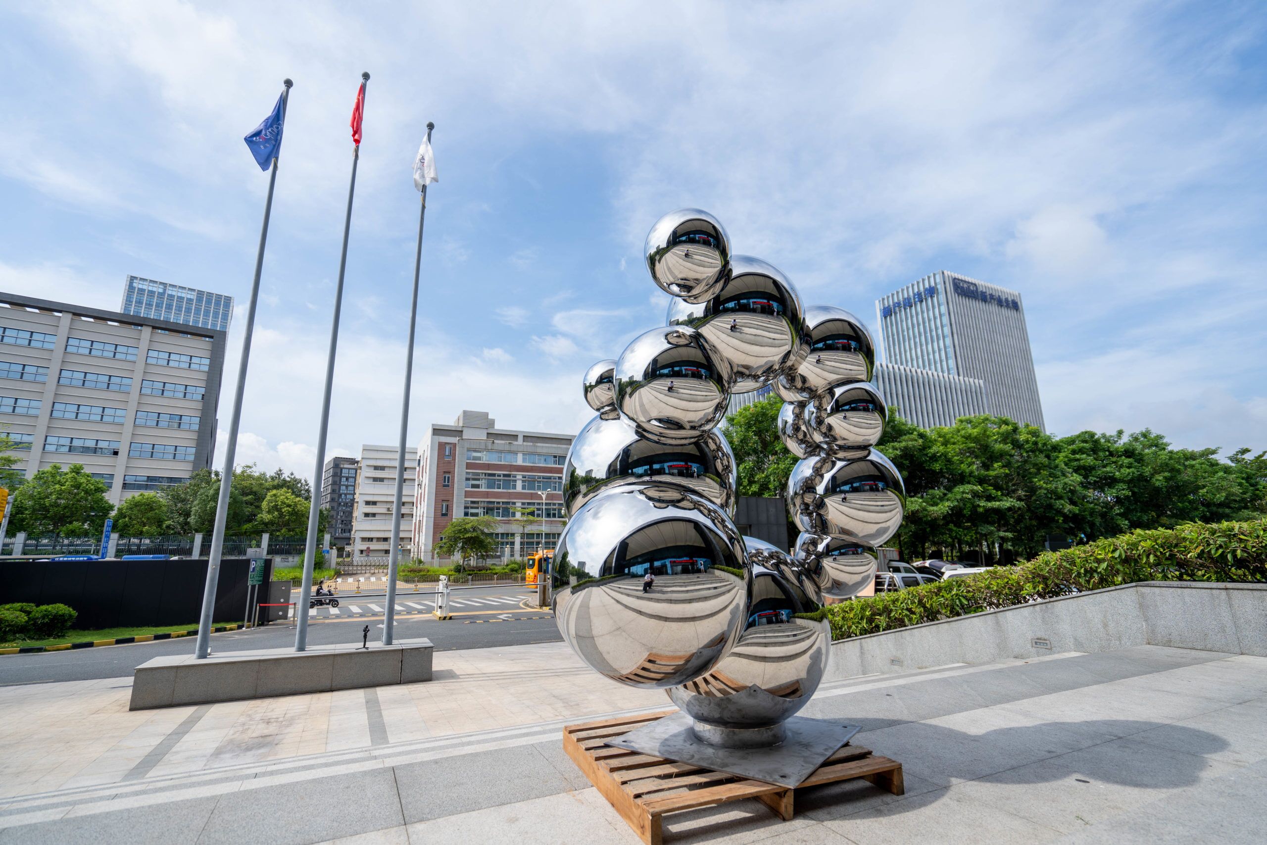 Outdoor stainless steel metal gold sphere sculpture (3)