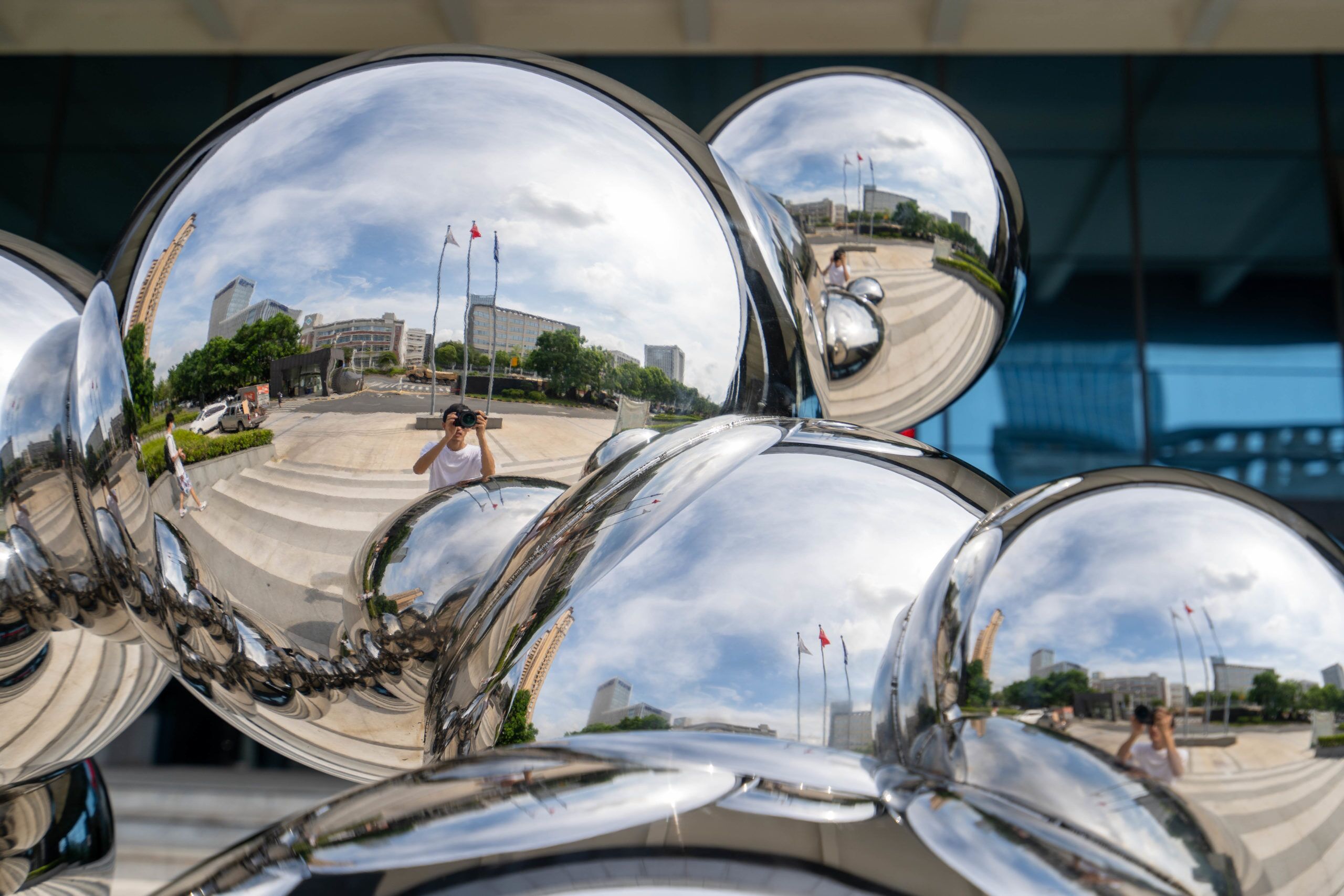 Outdoor stainless steel metal gold sphere sculpture (4)