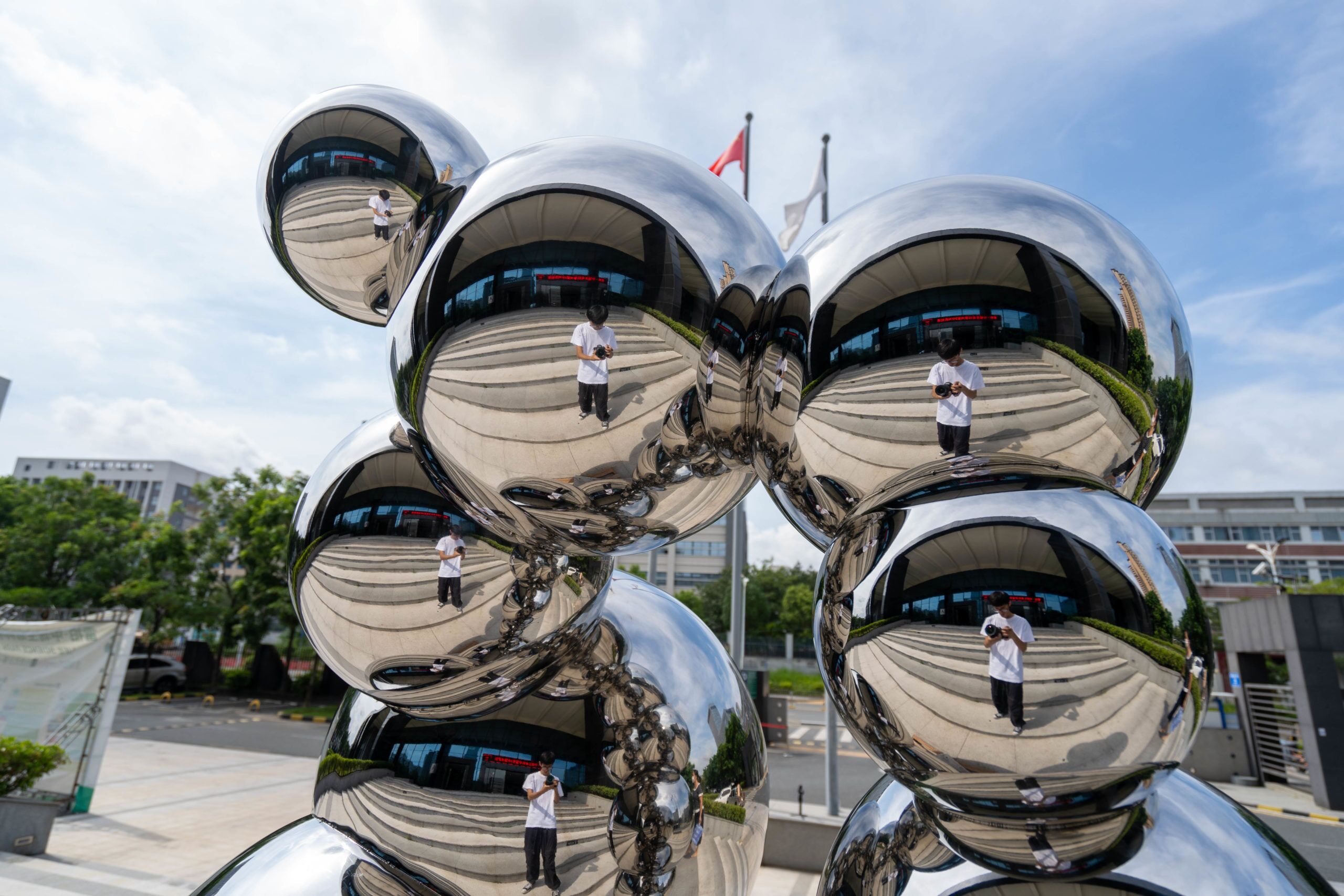 Outdoor stainless steel metal gold sphere sculpture (8)