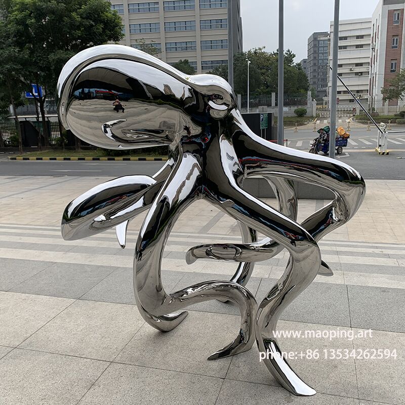 Indoor hotel apartment square public sculpture stainless steel octopus sculpture (4)