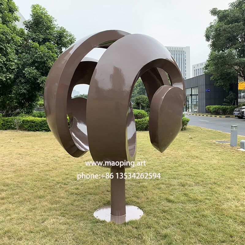 Swirling Large Painted Contemporary Stainless Steel Garden Public Art Sphere Sculpture (5)