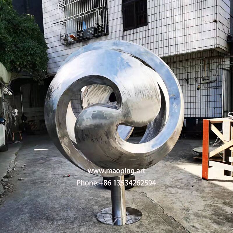 Swirling Large Painted Contemporary Stainless Steel Garden Public Art Sphere Sculpture (9)