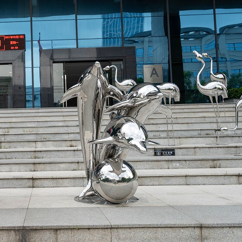 Modern outdoor animal sculpture stainless steel dolphin sculpture (5)
