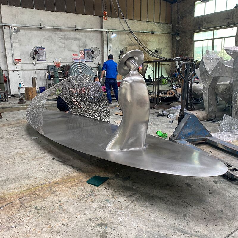 Modern outdoor park waterscape metal sculpture stainless steel boat sculpture (1)