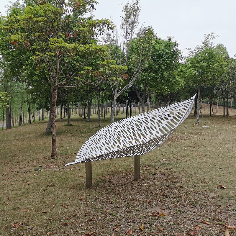 Large outdoor garden square lawn matte stainless steel leaf sculpture (2)