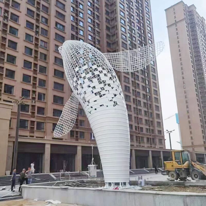 Large scale outdoor garden Courtyard Stainless steel Whale sculpture (1)