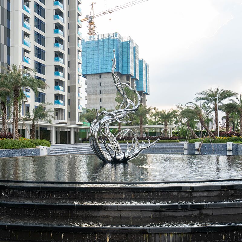 Modern large outdoor square pool stainless steel spray sculpture (2)
