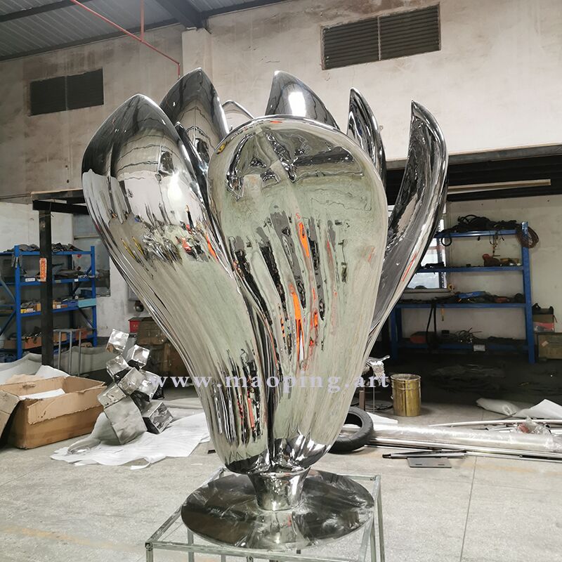 Large outdoor garden courtyard polished stainless steel flower sculpture (4)