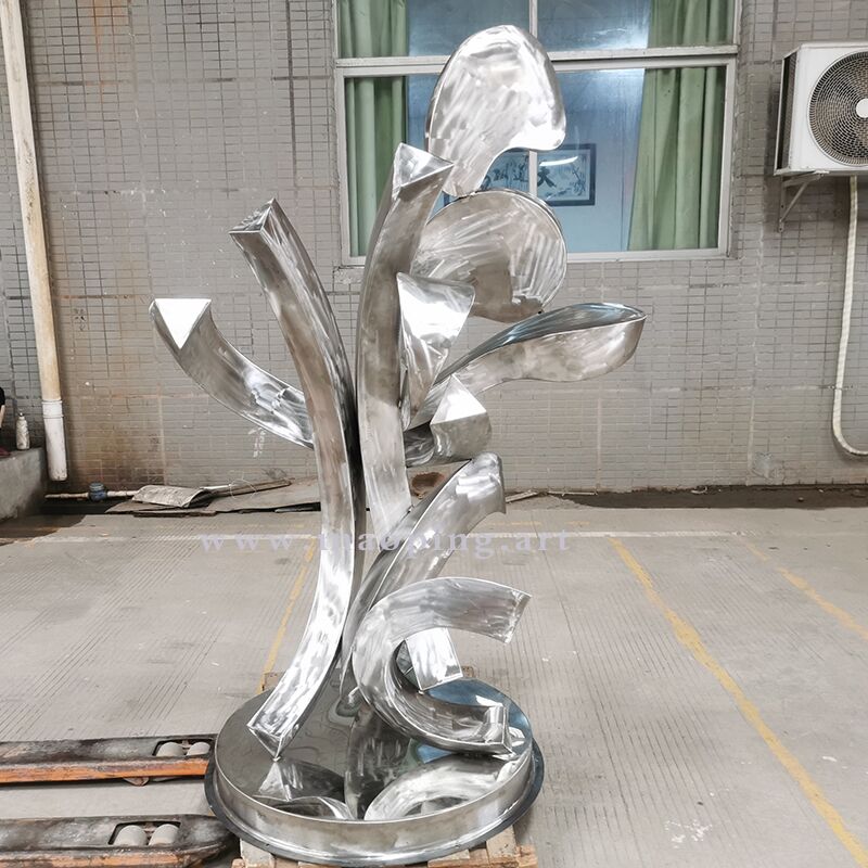 Outdoor garden courtyard yellow stainless steel abstract sculpture (2)