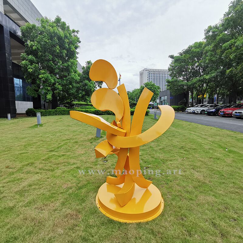 Outdoor garden courtyard yellow stainless steel abstract sculpture (5)