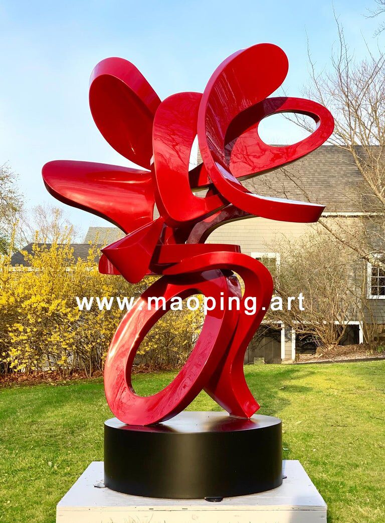 Outdoor garden courtyard Abstract red stainless steel sculpture (3)