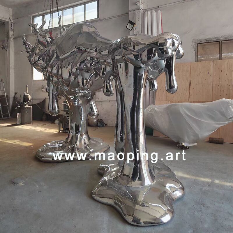 large outdoor square park Stainless steel abstract yak sculpture (1)