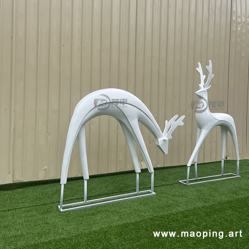 big large modern metal sculpture stainless steel deer statue (10)