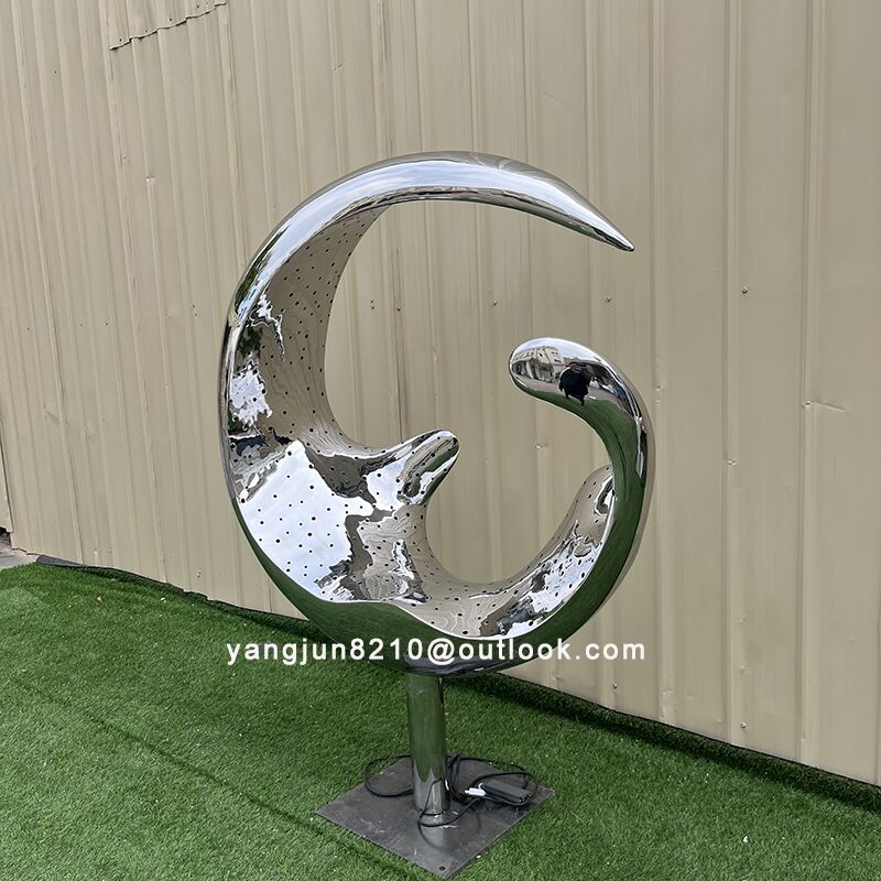 Large outdoor square beach luminous Metal Art stainless steel ring Abstract sculpture (3)