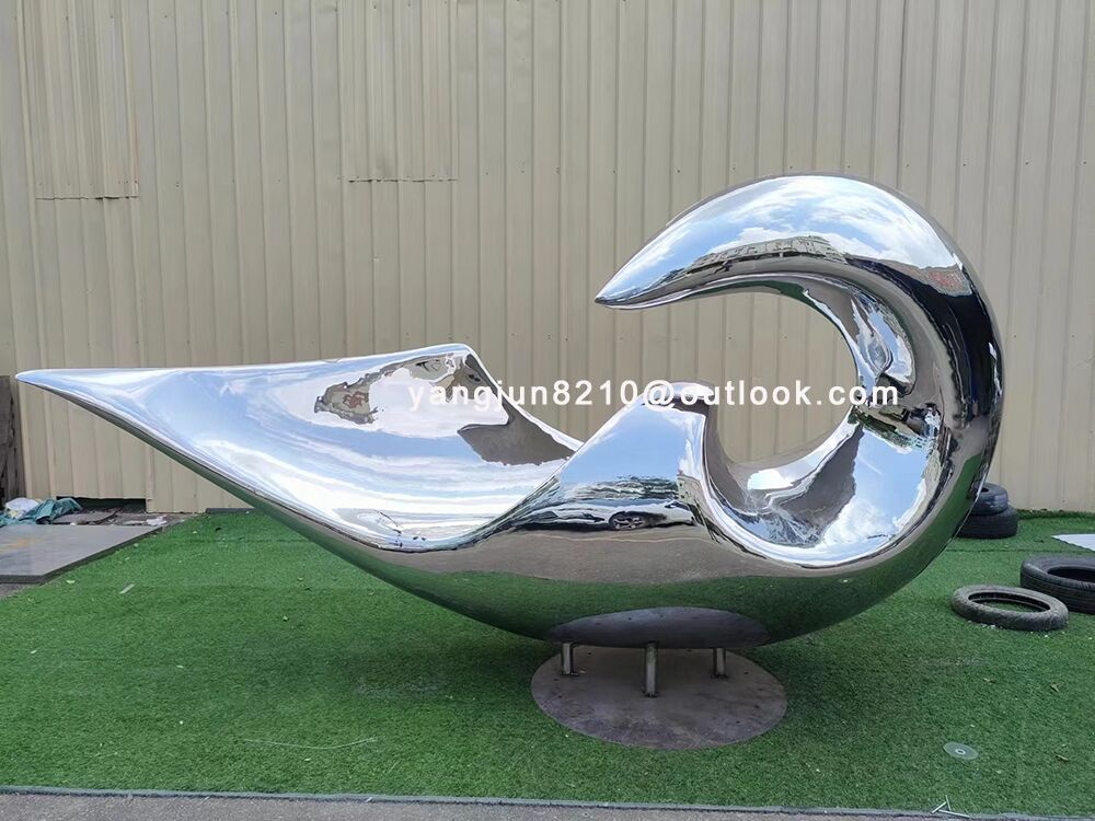 Large outdoor square beach Metal Art stainless steel Abstract waves sculpture (1)