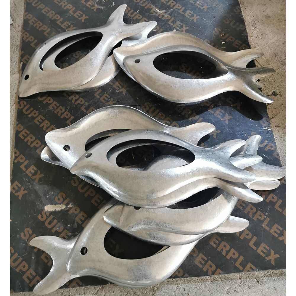 Famous Outdoor square garden courtyard pool abstract stainless steel fish sculpture (3)